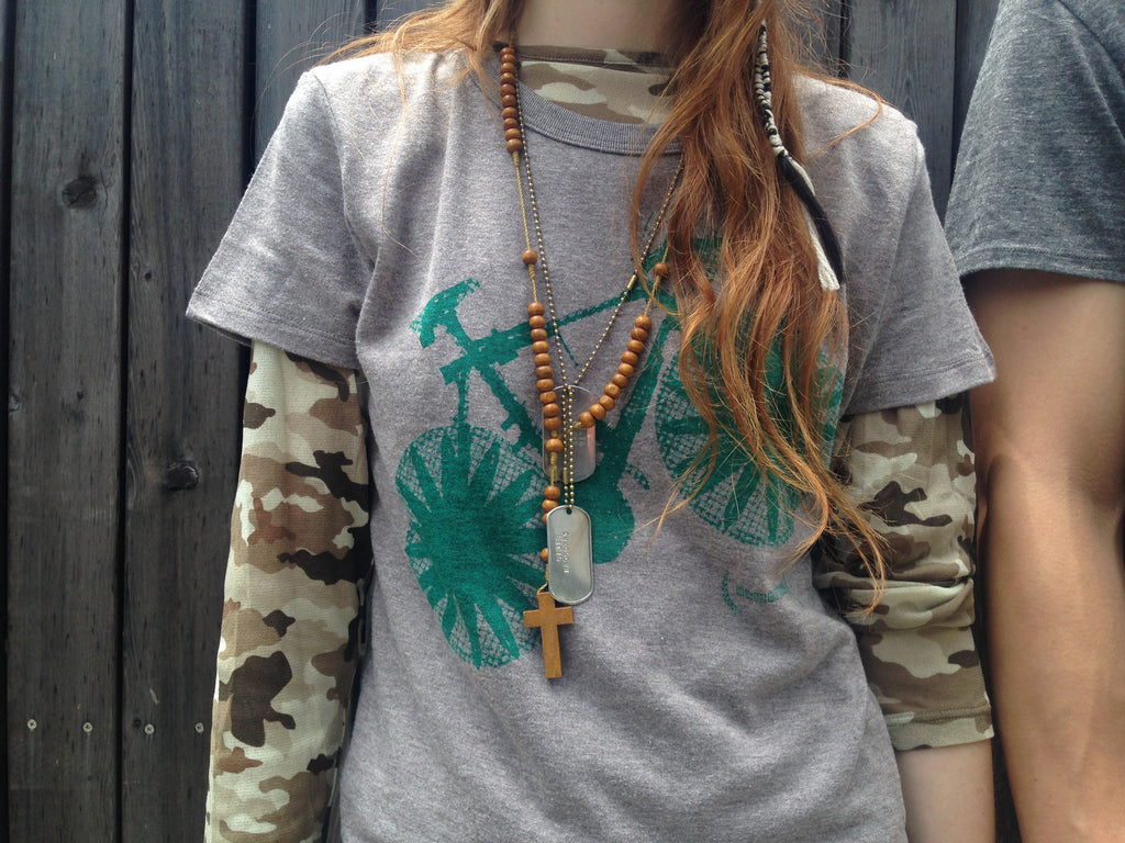 Bicycle T-Shirt<br>Heather Brown/Green